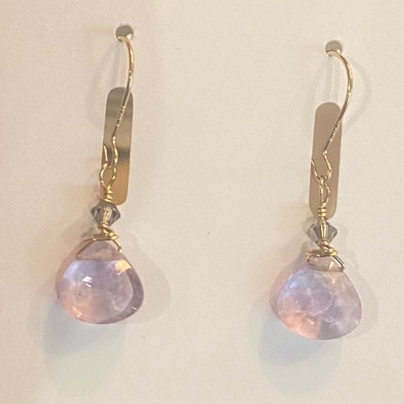 Natural pink amethyst briollete earrings - Picture 2 of 3